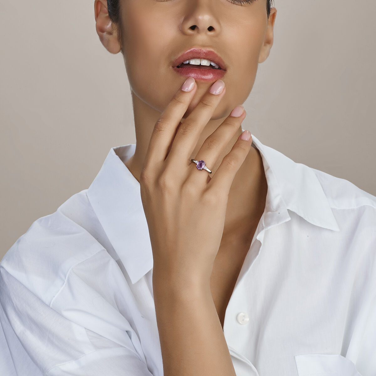 Zilveren ring amethist en zirkonia