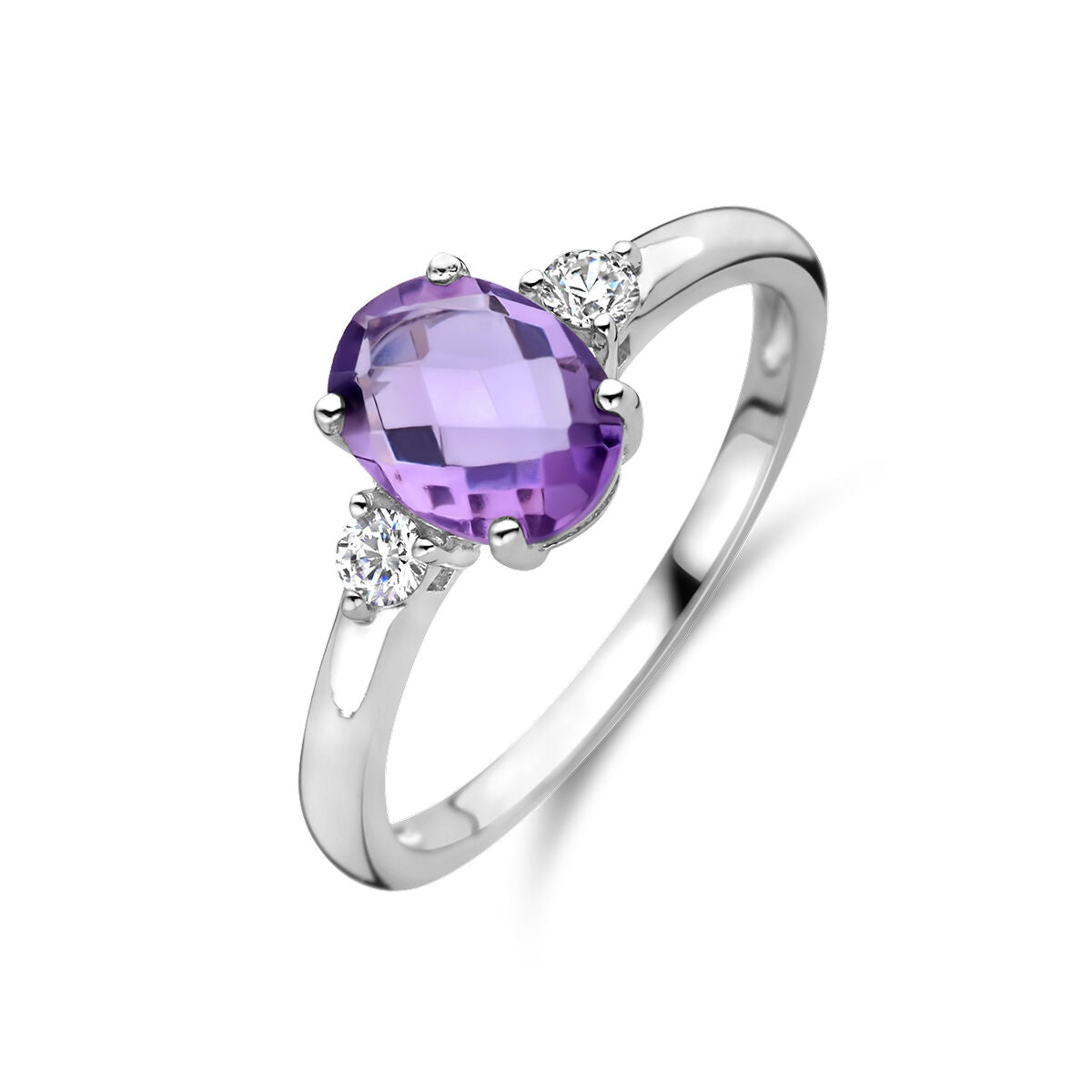 Zilveren ring amethist en zirkonia